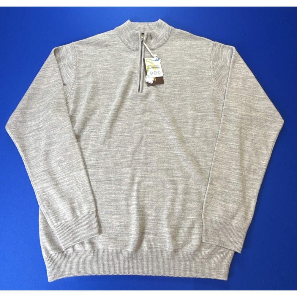 Harriton Pilbloc 1/4 Zip Sweater Mens Size Large Grey Pullover